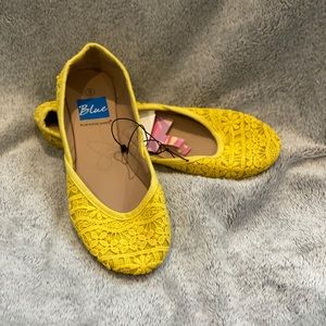 Blue Suede yellow flats